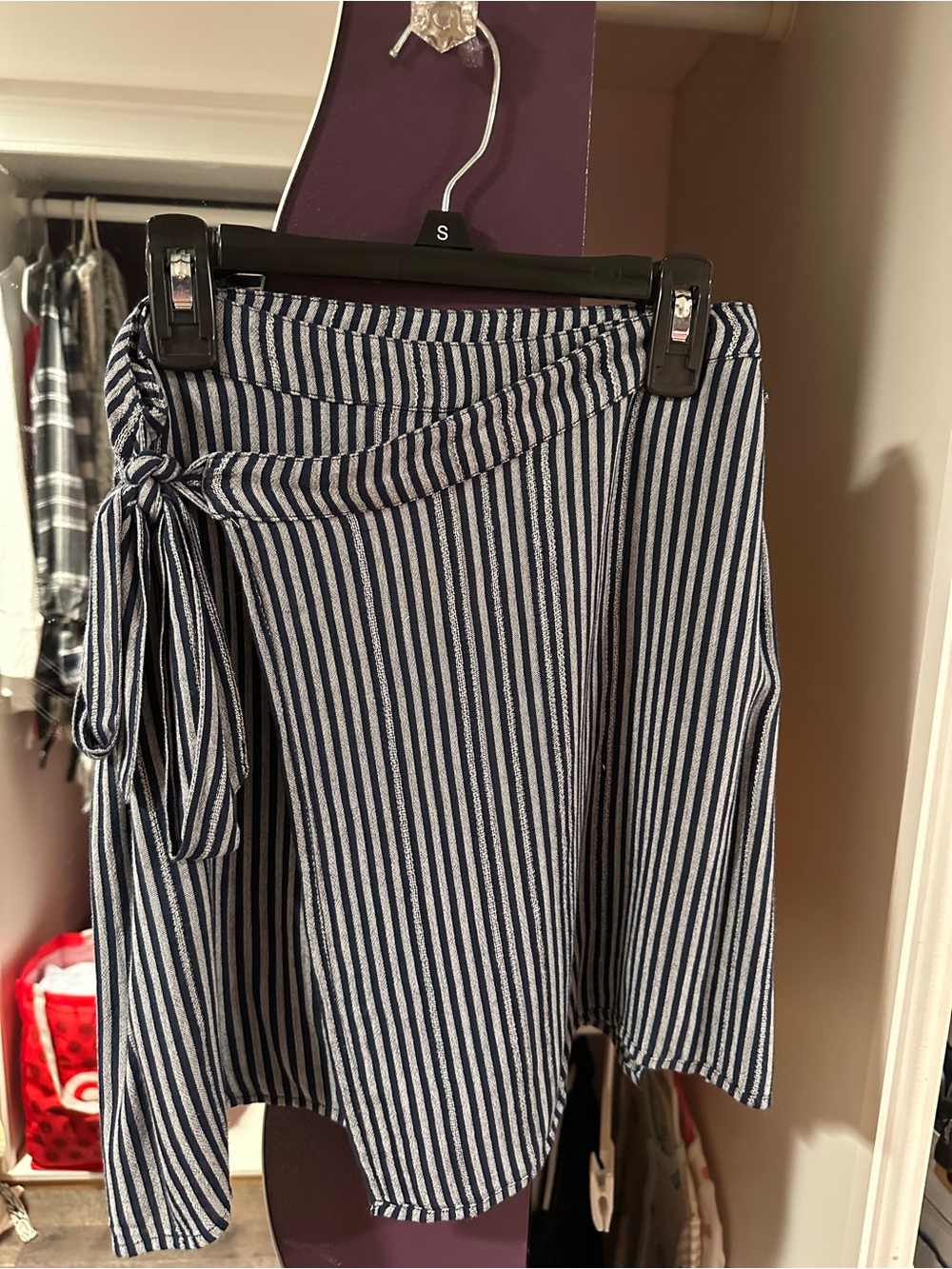 American Eagle Outfitters Navy and White Striped Tie-Waist Mini Skirt